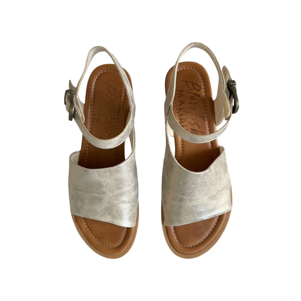 Blowfish‎ Malibu Sandals Women 7 Metallic Gold Champagne Ankle Strap Boho Flat